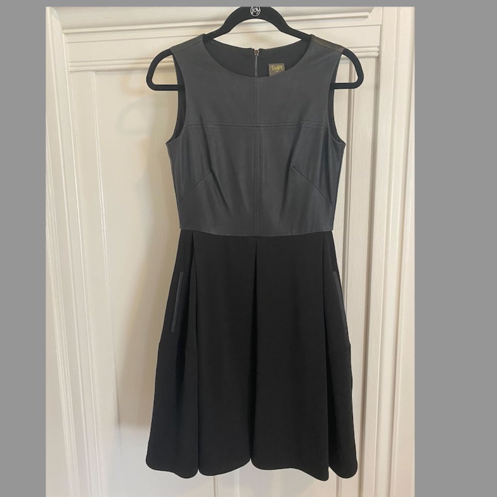 Black Pleather Fit and Flare Dress with Pockets by Taylor - Size 2